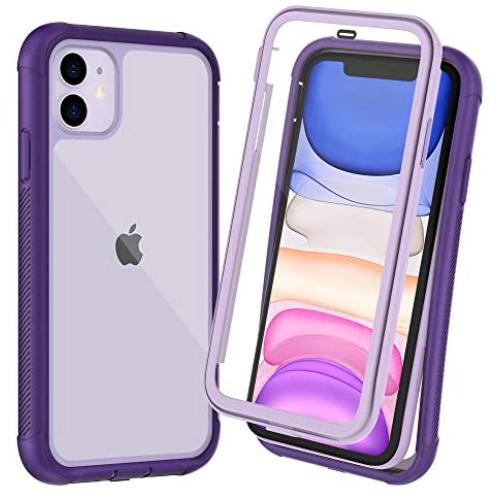 OTBBA iPhone 11 Case, Full-Body with Built-in Screen Protector Heavy Drop Protection Shock Absorption Cover Case Designed for iPhone 11-6.1 inch (Purple-Clear)