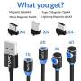 TOPK USB Magnetic Cable,(4-Pack,1ft/3ft/6ft/6ft) 3 in 1 Magnetic Charging Cable,Nylon Braided Magnetic Charger with Led Light,Compatible with Micro USB,Type C and iProduct