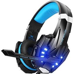 EasySMX G9000 PS4 Stereo Gaming Headset with Mic LED Lighting Noise Cancellation and in-line Controller Compatible with PS4 Mobile Phones Laptop Tablet and Computer (Black and Blue)