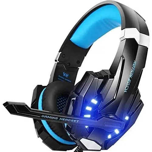 EasySMX G9000 PS4 Stereo Gaming Headset with Mic LED Lighting Noise Cancellation and in-line Controller Compatible with PS4 Mobile Phones Laptop Tablet and Computer (Black and Blue)