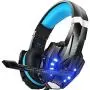 EasySMX G9000 PS4 Stereo Gaming Headset with Mic LED Lighting Noise Cancellation and in-line Controller Compatible with PS4 Mobile Phones Laptop Tablet and Computer (Black and Blue)