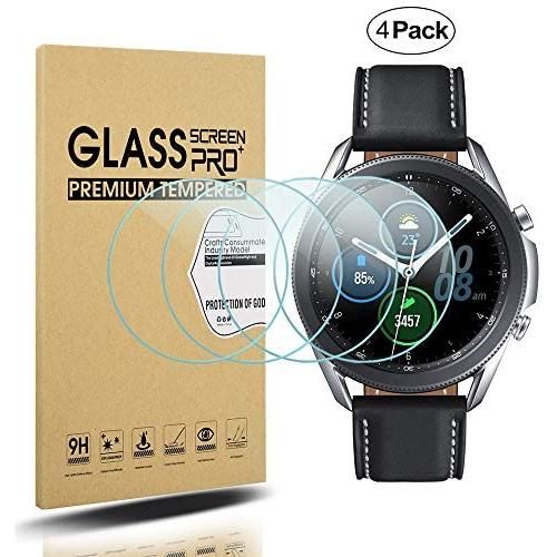 Suoman 4-Pack for Samsung Galaxy Watch 3 45mm Screen Protector Tempered Glass for Galaxy Watch 3 (45mm) [Anti-Scratch] [2.5D 9H Hardness]