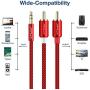 JSAUX RCA Cable, [6.6ft/2M, Dual Shielded Gold-Plated] 3.5mm Male to 2RCA Male Stereo Audio Adapter Cable Nylon Braided AUX RCA Y Cord for Smartphones, MP3, Tablets, Speakers, HDTV [Red]