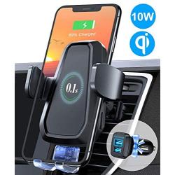 VANMASS 10W Fast Wireless Car Charger Mount, Auto Clamping, Qi Thermostasis Charging, QC 3.0 Car Charger Supplied, Ideal for iPhone 11/11 Pro/XR/XS/X/8, Samsung S20/Note 10/S10/S9/S8/S7【Black】