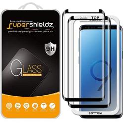 (2 Pack) Supershieldz for Samsung (Galaxy S9 Plus) Tempered Glass Screen Protector with (Easy Installation Tray) Anti Scratch, Bubble Free (Black)