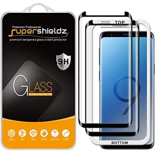 (2 Pack) Supershieldz for Samsung (Galaxy S9 Plus) Tempered Glass Screen Protector with (Easy Installation Tray) Anti Scratch, Bubble Free (Black)