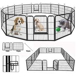 SUNCOO Dog Pen, 8/16 Panels 24/32/40 in Heavy Duty Folding Large Metal Dog Fence, Cat Puppy Pet Exercise Playpen, Indoor Outdoor Anti-Rust Pet Crate Cage Barrier Kennels