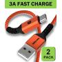 BrexLink USB C Cable Samsung Galaxy S8 Charger, USB C to USB A Charger (6.6ft/2 Pack), Nylon Braided Fast Charging Cord for Samsung Galaxy S10 S9 S8 Note 9, Pixel, LG V30 G6, Nintendo Switch (Orange)