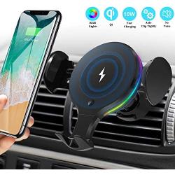 Wireless Car Charger Mount, KNGUVTH Auto Clamping Car Wireless Charger 10W 7.5W Qi Fast Charging Car Phone Holder Air Vent Compatible with iPhone 11 Pro Max Xs X XR 8+, Samsung S10 S10+ S9 S9+ S8 S8+ 