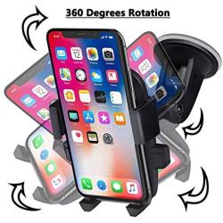 Madeggs M9 Car Mount Phone Holder 360 Degrees Rotation Freely Adjustable Suction on Windshield for iPhone 11/Xs Max/XS/XR/8 Plus Samsung Galaxy S9/S8 Plus and More Universal Phone(Black)