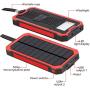 Portable Charger Power Bank 15000mAh, Elzle Solar Charger, Solar Power Bank Battery Pack, High-Speed Charging Solar Phone Charger for iPhone, Samsung and More. (Red)