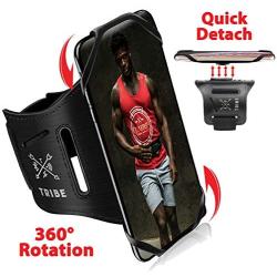 TRIBE Running Phone Armband Holder for iPhone, Galaxy, Workout Arm Band, Women, Men. 360° Rotation & Detachable. Fits All 4-7 Inch Screen Phones Plus Case. Adjustable Strap, Pocket & More!