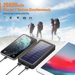 Solar Portable Charger 26800mAh Power Bank [Type-C Input] Fast Charging Phone Charger External Backup Battery Pack with 2 USB Output, LED Flashlight, Shockproof, Non-Slip, for iPhone, Samsung Galaxy