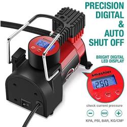 Smashier Portable Air Compressor Tire Inflator - 12V DC Digital Pump with Gauge for Car, Motorcycle, Ball, Air Matresses, 3.7M Extended Cord, Upgraded Quick Connector, Extra Fuse, Easy &Fast Inflation