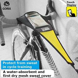 GORIX Sweat Guard Net for Bike Trainer Frame Protector Cover with Mobile Phone Pouch (GW-C1touch)(Yellow×Black)