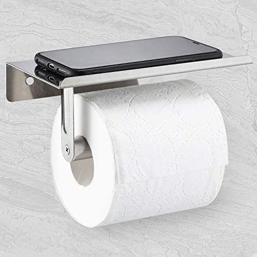 ALHAKIN Toilet Paper Holder with Shelf, Stainless Steel Toilet Roll Holder, Wall Mounted Bathroom Tissue Holder