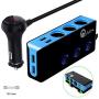 3-Socket Cigarette Lighter Quick Charge 3.0, Qidoe 120W 12V/24V Car Splitter and Three 2.4A USB Car Charger & LED Voltmeter Power Switch for GPS, Dash Cam, Sat Nav, Phone, iPad, Tablet (Blue)