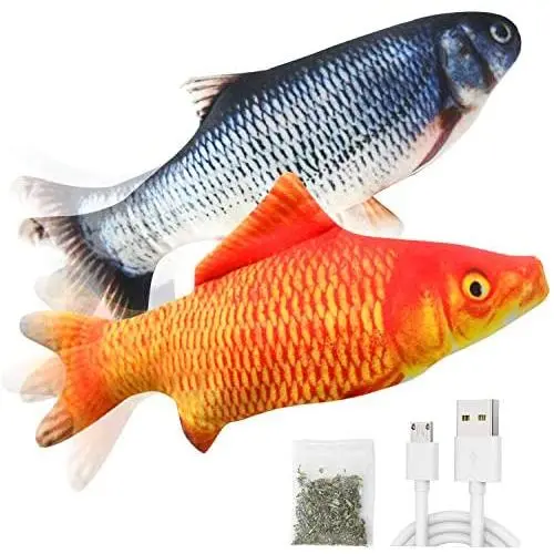 Senneny 2 Pack Electric Moving Fish Cat Toy, Realistic Plush Simulation Electric Wagging Fish Cat Toy Catnip Kicker Toys, Funny Interactive Pets Pillow Chew Bite Kick Supplies for Cat Kitten Kitty