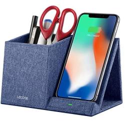 Lecone 10W Fast Wireless Charger with Desk Organizer Qi Certified Fabric Induction Charger Stand Pen Pencil Holder Compatible iPhone Xs MAX/XR/XS/X/8/8 Plus, Samsung S10/S9/S9+/S8/S8+/Note 10, Black