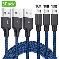 Micro USB Cable, 3Pack 10FT Android Charger Cable Long Nylon Braided Sync and Fast Charging Cord Compatible with Galaxy S7 S6 Edge, Kindle, Android Smartphones, Tablets and More