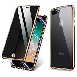 iPhone 7 Plus Case,iPhone 8 Plus Case, ZHIKE Anti-Peep Magnetic Adsorption Case Front and Back Tempered Glass Full Screen Coverage One-Piece Design Flip Privacy Cover (Anti Spy-Clear Golden)