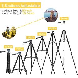 Phone Tripod, Torjim 50-inch Extendable and Lightweight Aluminum Tripod Stand with Bluetooth Remote Shutter, Phone Clip, Portable Travel Tripod for Photography, Video Recording, Vlogging, and More