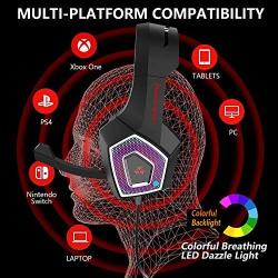 Gaming Headset for PS4 Xbox One, YCCSKY Wired Over Ear Headphone PC USB Gaming Headset with Noise Canceling Mic and LED Light, Compatible with PS4/Xbox One/Mac/Tablets/PC/Laptop/Mobile Phone (Red)