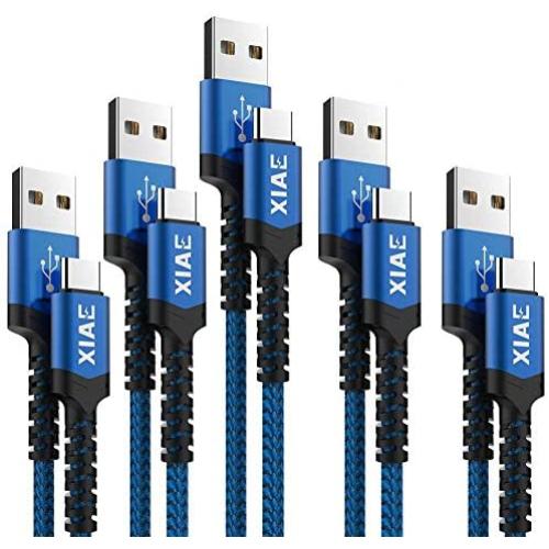 USB C Cable,XIAE 5Pack (3/3/6/6/10FT) USB-A to Type C Nylon Braided Fast Charging Cable Aluminum Housing Compatible with Samsung Galaxy S10 S9 Note 9 8 S8 Plus,LG V30 V20 G6,Huawei P30/P20-Navy&Blue