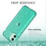 LONTECT for iPhone 11 Case Built-in Screen Protector Glitter Clear Sparkly Bling Rugged Shockproof Hybrid Full Body Protective Case Cover for Apple iPhone 11 6.1 2019, Green Clear/Silver Glitter