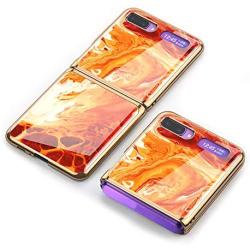 Phone Case Ultra-Thin Back Cover Tempered Glass Shell Electroplated PC Protector Fit for Samsung Galaxy Z Flip Phone Accessories (Agate red)