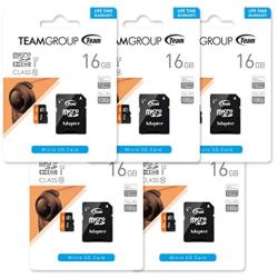 TEAMGROUP Micro SDHC UHS-I 16GB 5-Pack Memory Card with Adapter TUSDH16GUHS59