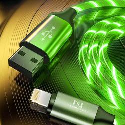 LED Phone Charger Cable - 6.5ft Light Up Visible Flowing Charger Charging Cord Compatible with 11 Pro Max XS XR X 8 7 6S 6 Plus 5S 5 (Green)