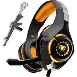 Orange Gaming Headset for New Xbox One PS4 PC Laptop Tablet with Mic, Over Ear Headphones, Noise Canceling, Stereo Bass Surround for Kids Mac Smartphones Cellphone