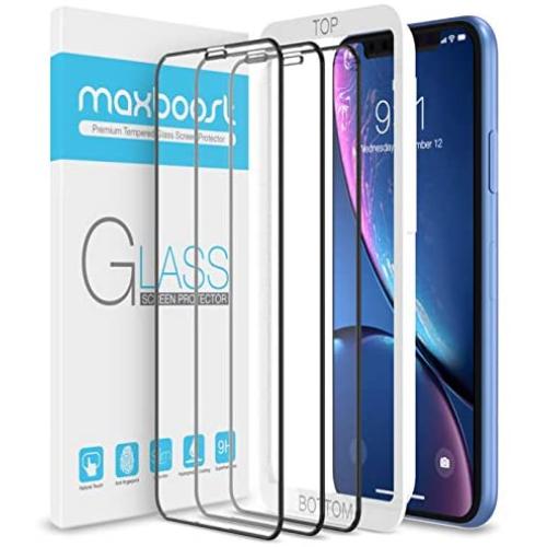 Maxboost Edge-to-Edge (3 Pack) Screen Protector for Apple iPhone 11 and iPhone XR (6.1") [Touch Accurate] Full Framed Tempered Glass Screen Protector Compatible with iPhone XR/11 - Pack of 3
