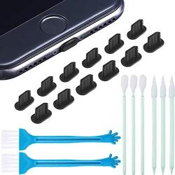 Anti Dust Plugs Compatible with iPhone 5/6/ 7/8/ X/XS, Included Phone Port Cleaning Brush Kit, Cell Phone Speaker Cleaning Brushes and Phone Receiver Cleaning Brush Set (24 Pieces)