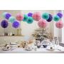 Teal Lavender Purple Pink Party Decorations 16pcs Paper Pom Poms Honeycomb Balls Blue Lanterns Tissue Fans for Wedding Birthday Baby Shower Frozen Party Supplies