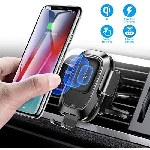 Baseus Wireless Car Charger Mount, 10w Automatic Clamping Air Vent Qi Fast Charging Car Phone Holder Compatible with iPhone Xs/Xs Max/XR/X, Galaxy Note 9/ S9/ S9+ & Other Qi-Enabled 4.7-6.5Inch