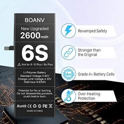 Battery for iPhone 6S (Upgraded), BOANV 2600mAh Ultra High Capacity Replacement Battery, with Instructions (no Tools) - 1 Year Service