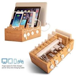 Ollieroo Bamboo Charging Station for 7 Devices, Charging Dock Stand Organizer for Cell Phone, Tablet, Cords Cable Organizer