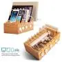 Ollieroo Bamboo Charging Station for 7 Devices, Charging Dock Stand Organizer for Cell Phone, Tablet, Cords Cable Organizer