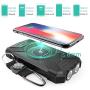 Solar Power Bank, Qi Portable Charger 10,000mAh External Battery Pack Type C Input Port Dual Flashlight, Compass, Solar Panel Charging(Black)