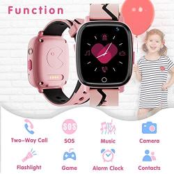 【Kids Smartwatch】- Children‘s Smart Watch Phone, 10 Can Be Set Name SOS Two-Way Calling Music Player Games HD Camera Alarm Clock Calculator Set Wallpaper for Free, Suitable for Teenagers 4-12y(Pink)