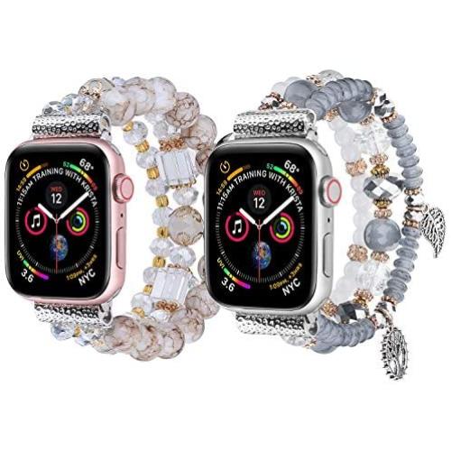 V-MORO Bracelet Compatible with Series 5 Apple Watch Bands 40mm/38mm Women Fashion Handmade Elastic Stretch Beads Strap Replacement for iWatch Series 4/3/2/1 38mm/40mm Girls Blue White