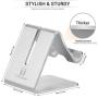 Desktop Cell Phone Stand Holder, ToBeoneer Aluminum Solid Portable Universal Desk Stand for All Mobile Smart Phone Tablet Display Huawei iPhone X 8 7 6 Plus 5 Ipad 2 3 4 Ipad Mini Samsung (Silver)