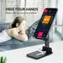 Kocuos Cell Phone Stand, Angle Height Adjustable Foldable Phone Holder Dock Cradle for Desk Compatible with iPhone 11 Pro Se Xs Xs Max Xr X 8 7 6 6s Plus, iPad Mini, All Smartphones (Black)