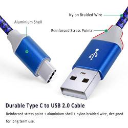 Pofesun USB Type C Cable 3Pack 10ft Nylon Braided USB C Cable Fast Charger Charging Cord Compatible Samsung Galaxy S10 S9 S8 Note 9 Note 8 Plus,LG V30 G6 G5 V20,OnePlus,Moto Z2-Blue,Green,Purple