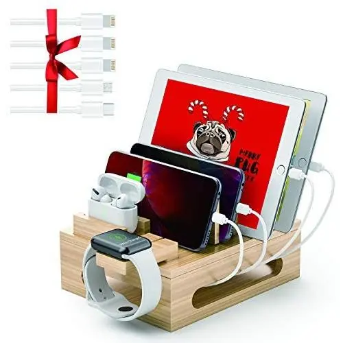 Alltripal Charging Station for Multiple Devices Bamboo Charging Organizer for USB Charger Docking Station with 5 USB Cables (Note No Power Supply) Alltripal Charging Station for Multiple Devices Bamboo Charging Organizer for USB Charger Docking Station with 5 USB Cables (Note No Power Supply)