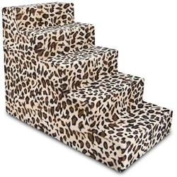 USA Made Pet Steps/Stairs with CertiPUR-US Certified Foam for Dogs & Cats by Best Pet Supplies - Animal Print, 5-Step (H: 22.5")