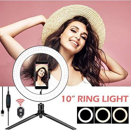 Ring Light with Tripod Stand, FURANDE 10" Selfie Ring Light & Phone Holder 3 Adjustable Light Modes and 10 Dimmable Brightness, LED Camera Light for YouTube Video Live Stream Makeup Photography