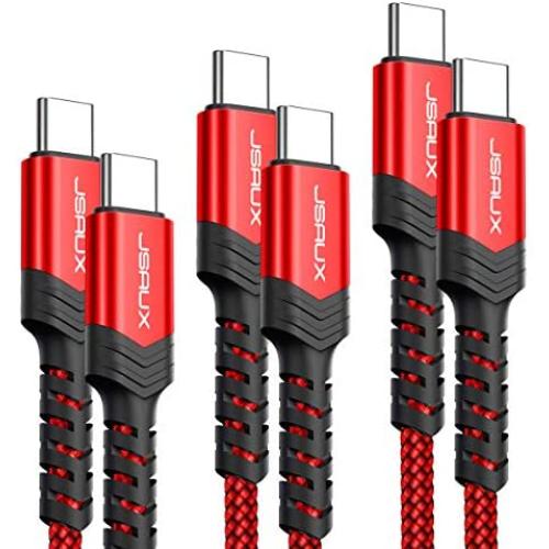 JSAUX USB C to C Cable 60W, 3-Pack [10ft+6.6ft+3.3ft ] Type C Fast Charging Cord Charger Compatible with Samsung Galaxy S20 Ultra Plus S20+ Note 10 10+ A80, Google Pixel 4 3 2 XL iPad Pro 2018 -Red
